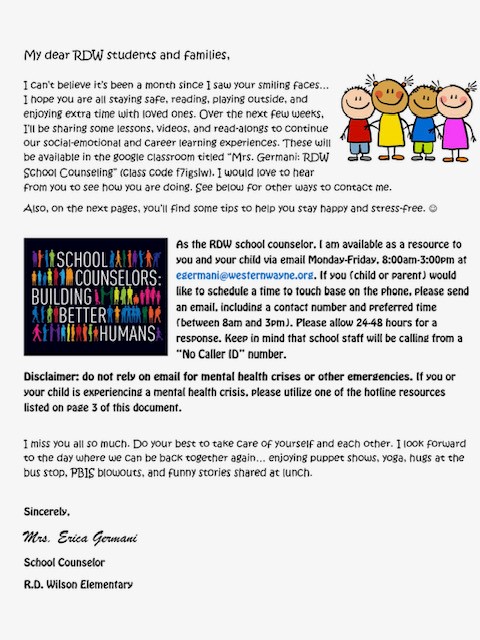 RDW - School Counselor Newsletter | Western Wayne School District ...